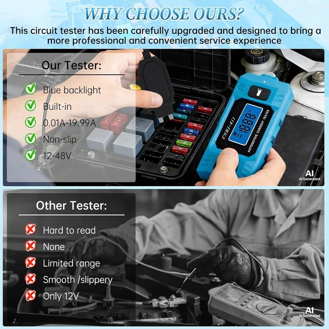 Alt view image 3 of 7 - Car Fuse Tester,Automotive Circuit Tester(0.01A~19.99A) with Battery
Automotive Circuit Fault Probe Tester with Led Display & Front Lighting,Max Load 20a 48v/10s for Various Vehicles