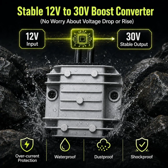 Alt view image 6 of 6 - Mini Car Adapter 12V to 30V Converter with Digital Display
DC Step Up Converter, 12V/24V to 30V 3.5A, Cigarette Lighter Adapter, Stable 105W Power Supply for RV Truck