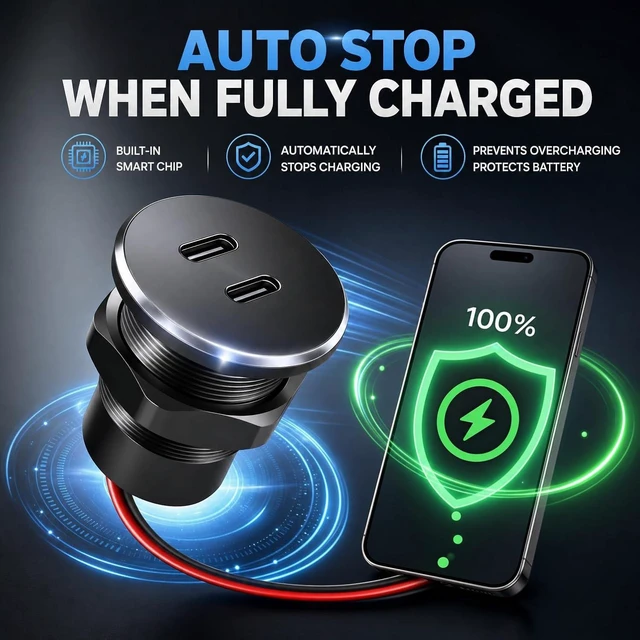 Alt view image 5 of 7 - 2PCS Vadaxx Aluminum 12V RV USB Outlet Wall Mount Recessed Panel Car Plug
Dual 36W PD3.0 Type-C Fast Charger Port, 12/24V, Cigarette Lighter Socket Replacement, Automotive Power Plug Adapter for Boat