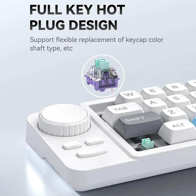 Alt view image 2 of 6 - Color Illuminated 19 Small Gaming Keyboard Customizable Joystick Double Macroed Wheel Hot Swappable Switches Gamimg Mechanical Keyboard White
