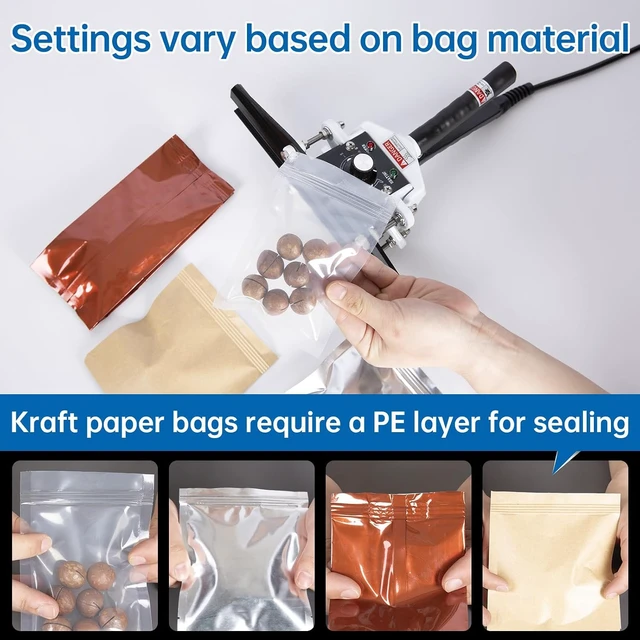 Alt view image 5 of 7 - Portable Hand Held Heat Sealer Machine FKR-200, 8 Inches, For Foil Bag, Kraft Bag, Mylar