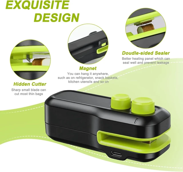 Alt view image 6 of 7 - Mini Bag Sealer, Votozi 2 in 1 Rechargeable Heat Sealer and Cutter with Magnet, Portable Chip Bag Sealer for Plastic Bags Food Storage Snacks Freshness (Black)