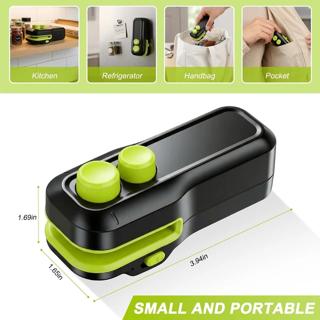 Alt view image 2 of 7 - Mini Bag Sealer, Votozi 2 in 1 Rechargeable Heat Sealer and Cutter with Magnet, Portable Chip Bag Sealer for Plastic Bags Food Storage Snacks Freshness (Black)