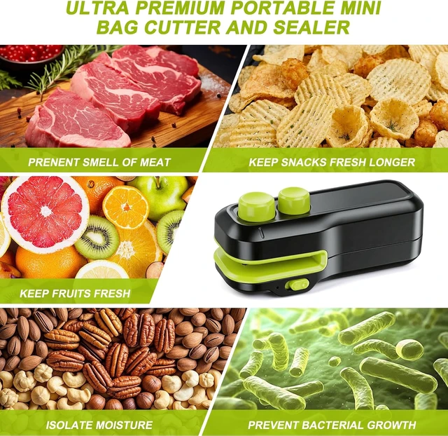 Alt view image 5 of 7 - Mini Bag Sealer, Votozi 2 in 1 Rechargeable Heat Sealer and Cutter with Magnet, Portable Chip Bag Sealer for Plastic Bags Food Storage Snacks Freshness (Black)