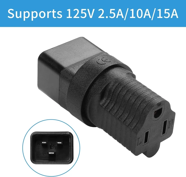 Alt view image 6 of 6 - IEC C20 to NEMA 5-15R Power Adapter, 10Pack
15A 125V, NEMA 5-15P to C20, AC Power Converter, For PDUs and Network Equipment