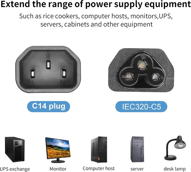 Alt view image 7 of 7 - C14 to C5 Power Adapter YACSEJAO IEC 320 Male C14 to IEC Female C5 Power Extension Adapter, 10PCS