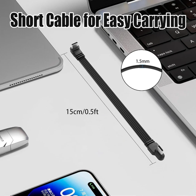 Alt view image 2 of 6 - 90 Degree USB C to USB C Cable,15cm/0.5ft (Side to Right Angle)
Right Angle USB C 2.0, Flat Data Cable, Type C Male to Male,Charging Short Cord For Phones, Laptop, Car Chargers-5PCS