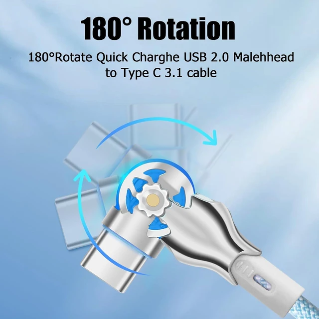 Alt view image 7 of 7 - Dual 180° Rotating USB Type C Cable 6.6FT 65WUSB A to USB C, Nylon Braided, Fast Charging & Data Transfer, For USB C, Type C Laptop/Tablet/Phone-5PCS