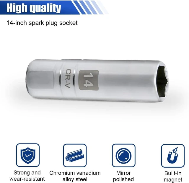 Alt view image 5 of 6 - 5PCS 14MM Magnetic Spark Plug Socket
Powerful Chrome Vanadium Steel Magnet Retains Spark Plugs