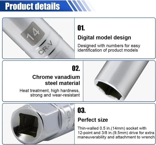 Alt view image 3 of 6 - 5PCS 14MM Magnetic Spark Plug Socket
Powerful Chrome Vanadium Steel Magnet Retains Spark Plugs