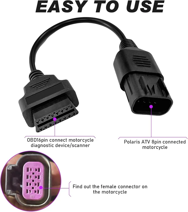 Alt view image 5 of 7 - OBD2 Adapter Cable for Polaris 8 Pin to 16 Pin OBD Diagnostic Connector
Fit for Polaris Slingshot, RZR, Ranger, General, Sportsman, ACE, ATV Motorcycle Diagnostic Tool, Work with OBDii Code Reader