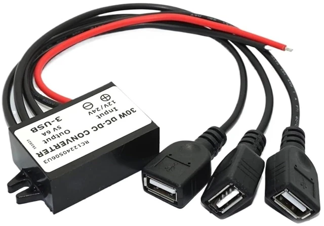 Main image of DC DC Converter 12V 24V to 5V 6A 30W Car Power Converters Triple USB Output Power Adapter