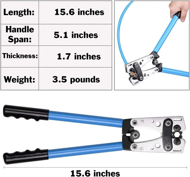 Alt view image 3 of 6 - Battery Cable Lug Wire Crimper and Cable Cutter for 0, 1, 2, 4, 6, 8, 10 AWG - Professional Electrician Crimping Tool Kit