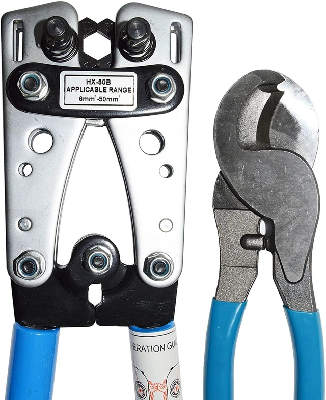 Alt view image 5 of 6 - Battery Cable Lug Wire Crimper and Cable Cutter for 0, 1, 2, 4, 6, 8, 10 AWG - Professional Electrician Crimping Tool Kit