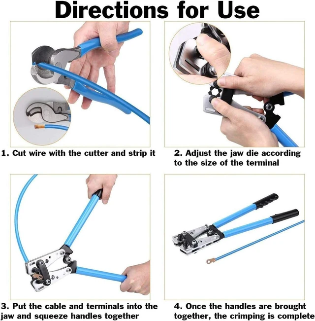 Alt view image 4 of 6 - Battery Cable Lug Wire Crimper and Cable Cutter for 0, 1, 2, 4, 6, 8, 10 AWG - Professional Electrician Crimping Tool Kit