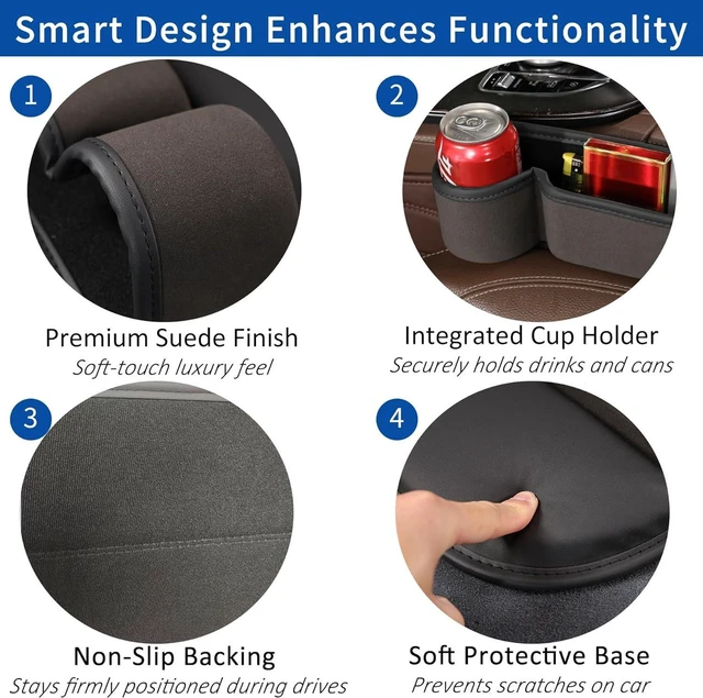 Alt view image 4 of 6 - 2 Pack Car Seat Gap Filler with Cup Holder, Suede Car Seat Gap Plug with Storage Slot for Filler Between Car Seat and Console, Universal Fit Sedans, SUVs, MPVs, Most Vehicles (Black)