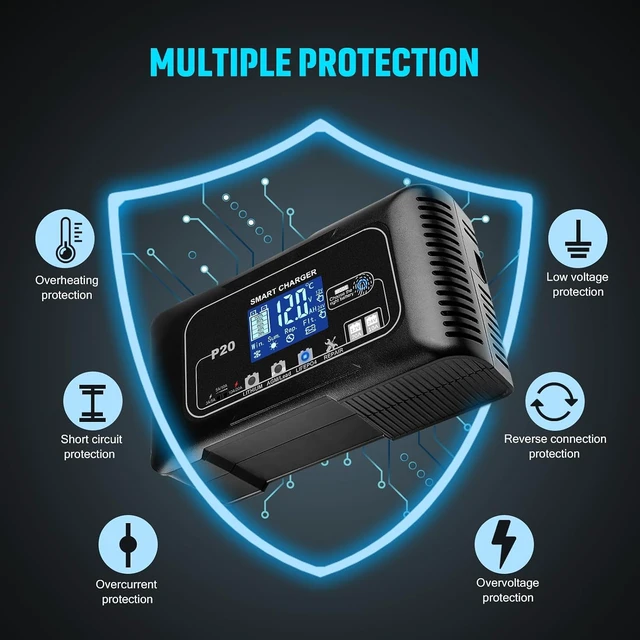 Alt view image 3 of 7 - Battery Charger 0-20A,12V/24V Lithium Battery Charger for LIFePo4,Lead Acid,AGM,RV,Marine,Boat, and Deep Cycle Batteries,9 Stage with Pulse Repair,Smart Car Trickle Charger & Maintainer