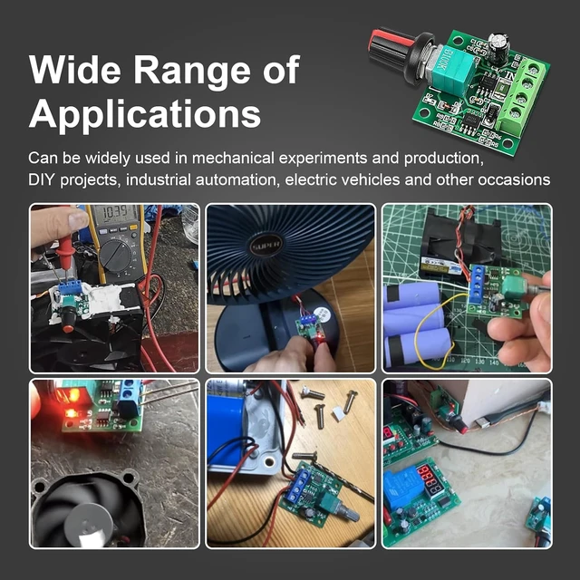 Alt view image 3 of 6 - 10Pack PWM Speed Controller Adjustable Driver Switch Low Voltage DC
Motor Speed Controller, with Speed Control Knob 1.8V 3V 5V 6V 12V 2A 30W
