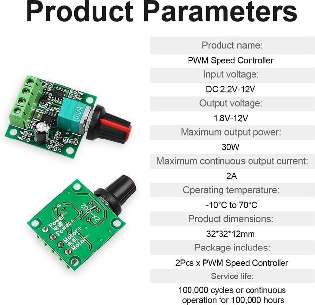 Alt view image 4 of 6 - 10Pack PWM Speed Controller Adjustable Driver Switch Low Voltage DC
Motor Speed Controller, with Speed Control Knob 1.8V 3V 5V 6V 12V 2A 30W