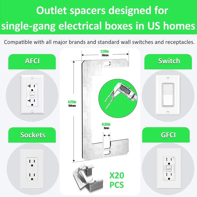 Alt view image 5 of 7 - 20Pieces Stainless Steel Wall Plate Stabilizers Mount Electrical Spacers for Outlets in Standard Electrical Box Easy Installation Outlet Shims