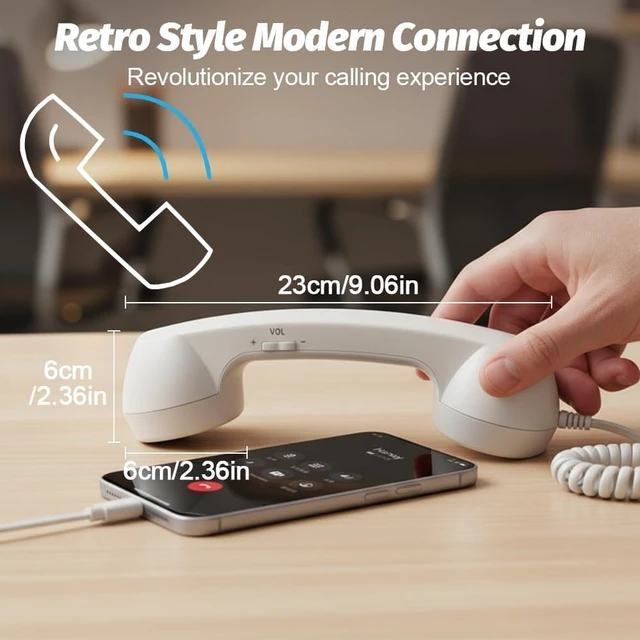 Alt view image 2 of 7 - Retro Phone Handset for iPhone 15 & Later, USB-C (Type-C) Vintage Telephone Receiver, Clear Audio Plug & Play for Calls & Video Chats (Black)