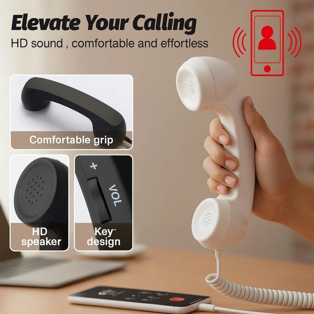 Alt view image 6 of 7 - Retro Phone Handset for iPhone 15 & Later, USB-C (Type-C) Vintage Telephone Receiver, Clear Audio Plug & Play for Calls & Video Chats (Black) White