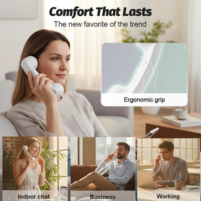 Alt view image 4 of 7 - Retro Phone Handset for iPhone 15 & Later, USB-C (Type-C) Vintage Telephone Receiver, Clear Audio Plug & Play for Calls & Video Chats (Black) White