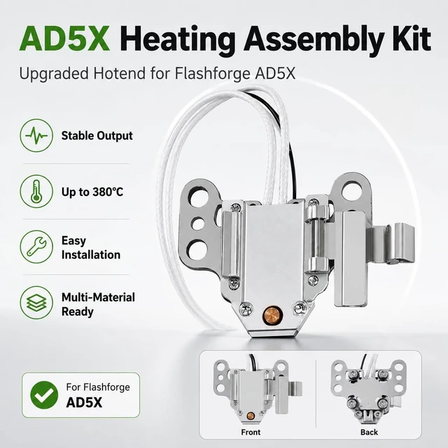 Alt view image 5 of 6 - Genuine AD5X Hotend Heating Assembly Kit for Flashforge AD5X 3D Printer, Hot End Heater Block with Heater Cartridge, Thermistor Sensor, Metal Clip & 4 Screws, Quick-Change Heat-Resistant Replacement