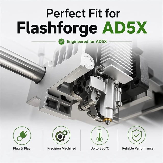 Alt view image 4 of 6 - Genuine AD5X Hotend Heating Assembly Kit for Flashforge AD5X 3D Printer, Hot End Heater Block with Heater Cartridge, Thermistor Sensor, Metal Clip & 4 Screws, Quick-Change Heat-Resistant Replacement