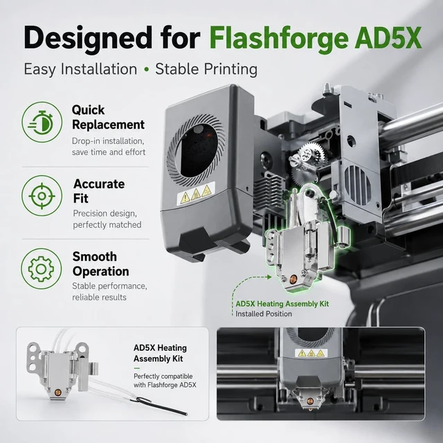Alt view image 6 of 6 - Genuine AD5X Hotend Heating Assembly Kit for Flashforge AD5X 3D Printer, Hot End Heater Block with Heater Cartridge, Thermistor Sensor, Metal Clip & 4 Screws, Quick-Change Heat-Resistant Replacement