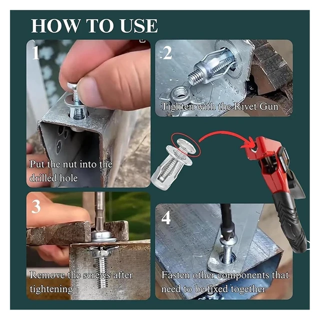 Alt view image 5 of 6 - 91Pcs M4 M5 M6 Jack Nuts with Rivet Gun, Heavy-Duty Petal Nut
Heavy-duty petal nut set with rivet gun for M4/M5/M6, carbon steel, crack-resistant, hand-tightenable
