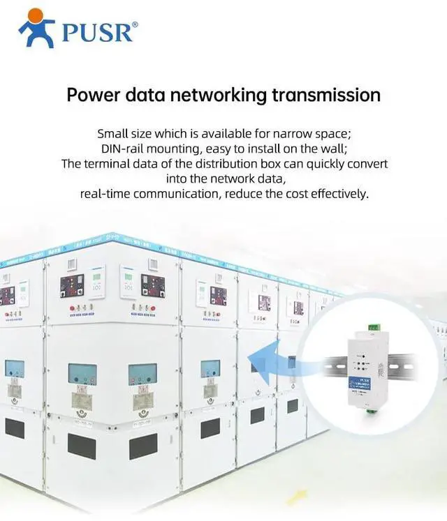 Alt view image 6 of 6 - PUSR DR302 DIN RAIL Modbus Gateway Modbus RTU to Modbus TCP RS485 to Ethernet Converter