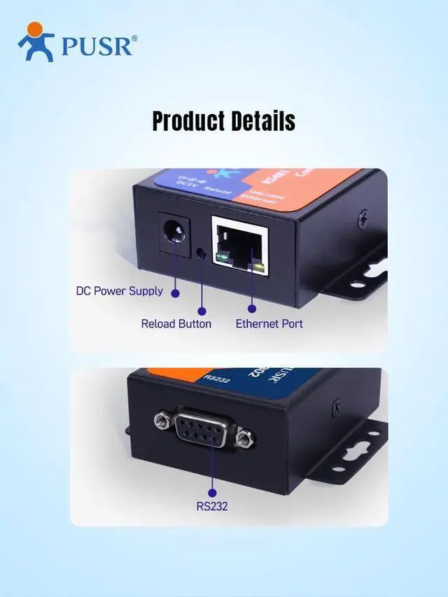 Alt view image 3 of 3 - PUSR TCP232-302 TCP IP to Serial Support DNS DHCP Modbus Gateway Device Server RS232 to Ethernet Converter