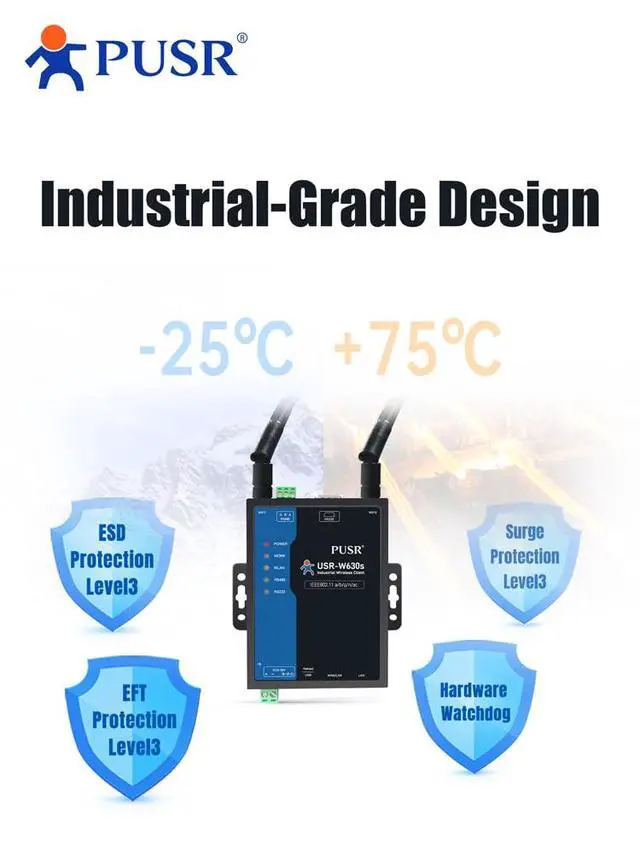 Alt view image 6 of 7 - PUSR Industrial Grade Dual Band WIFi5 Wireless Client Modbus Gateway MQTT 2 Ethernet ports Serial RS232 RS485 to WiFi Converter USR-W630s