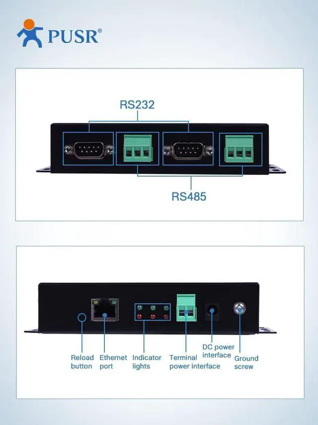 Alt view image 2 of 6 - PUSR 2 porte Convertitore seriale RS485 RS232 a Ethernet Modbus RTU a Modbus TCP Modbus Gateway Crittografia SSL/TLS in HTTP, MQTT e TCP client Edge Computing, Automatic Reporting USR-N520