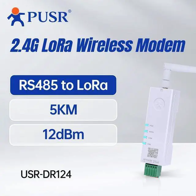 Alt view image 3 of 7 - PUSR DIN Rail 12dBm 5KM 2.4G Lora Wireless Modem Modbus Transparent Transmission RS485 to LoRa AT command config utility USR-DR124-12
