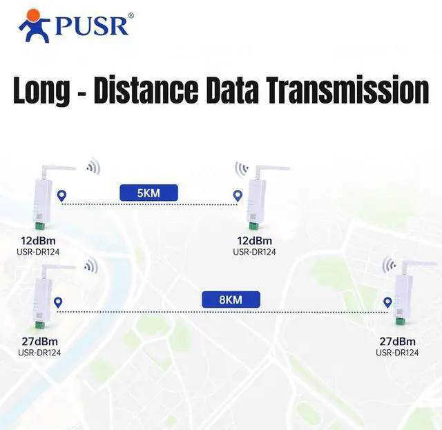 Alt view image 6 of 7 - PUSR DIN Rail 27dBm 8KM 2.4G Lora Wireless Modem Modbus Transparent Transmission RS485 to LoRa AT command config utility USR-DR124-27