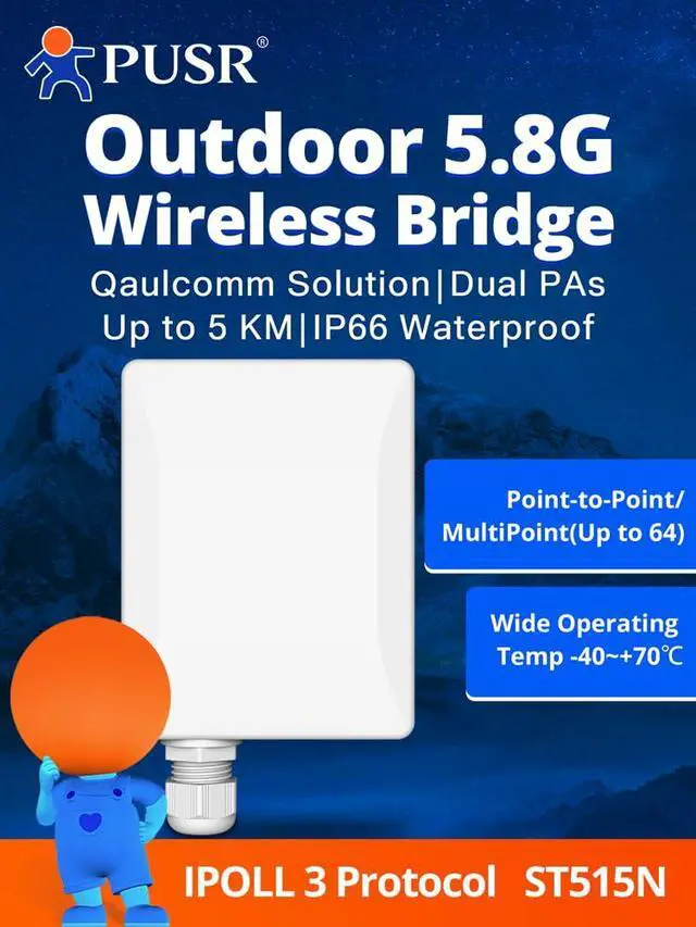 Alt view image 2 of 6 - PUSR Point to Point/MultiPoint Gigabit Wireless Bridge Dual band 5.8G WiFi Ip66 Waterproof Up to 5KM 300Mbps High Speed 15dBi High-Gain Antenna 100Mbps LAN Port Outdoor CPE USR-ST515N1 Pack