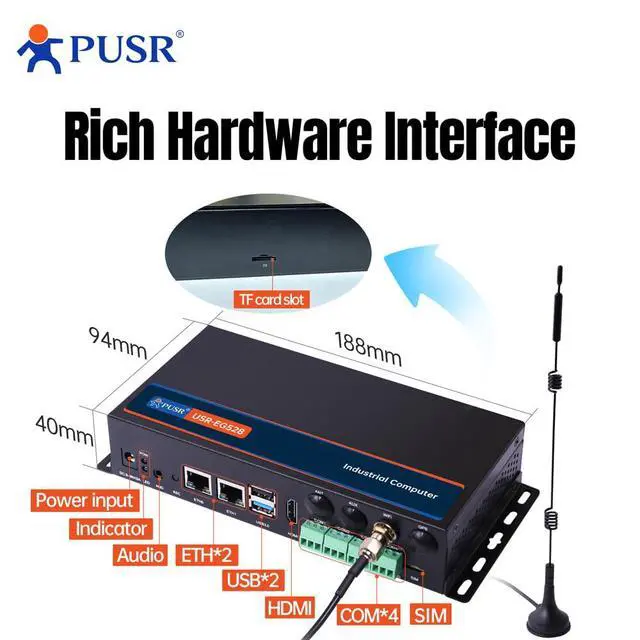 Alt view image 3 of 6 - PUSR WiFi IPC ARM-based Linux Industrial PC Support Edge Computing Ethernet I/O 4*RS485 Industrial PC with 2*USB GPU/NPU Support DL/T645 IEC61850 IEC104 USR-EG528K-EW