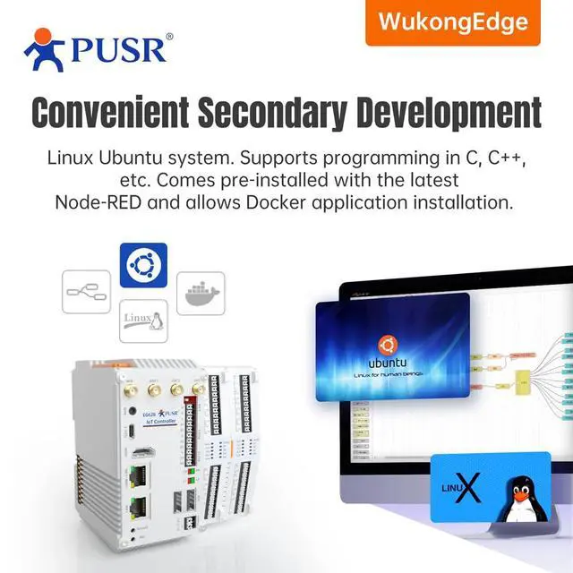 Alt view image 4 of 7 - PUSR Industrial Mini Computer LTE CAT4 WiFi Ethernet GNSS Linux OS Cortex A53 Edge Computing Expandable IoT Controller USR-EG628