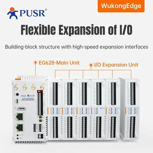 Alt view image 6 of 7 - PUSR Industrial Mini Computer LTE Cat4 2.4&5.8 GHZ WiFi Ethernet GNSS Linux OS Cortex A53 Edge Computing PLC Programming Local Configuration Expandable IoT Controller USR-EG628-GL