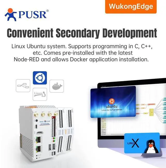 Alt view image 4 of 7 - PUSR Industrial Mini Computer LTE Cat4 2.4&5.8 GHZ WiFi Ethernet GNSS Linux OS Cortex A53 Edge Computing PLC Programming Local Configuration Expandable IoT Controller USR-EG628-GL
