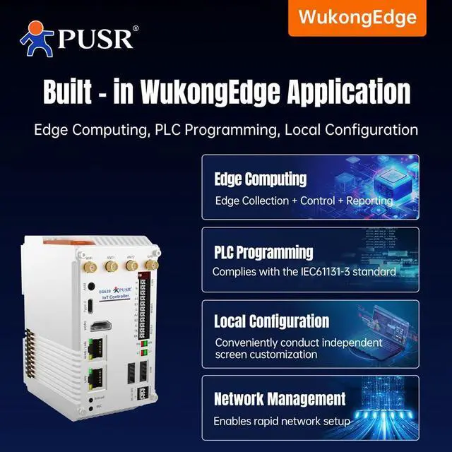 Alt view image 7 of 7 - PUSR Industrial Mini Computer LTE Cat4 2.4&5.8 GHZ WiFi Ethernet GNSS Linux OS Cortex A53 Edge Computing PLC Programming Local Configuration Expandable IoT Controller USR-EG628-GL