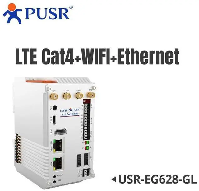 Alt view image 2 of 7 - PUSR Industrial Mini Computer LTE Cat4 2.4&5.8 GHZ WiFi Ethernet GNSS Linux OS Cortex A53 Edge Computing PLC Programming Local Configuration Expandable IoT Controller USR-EG628-GL