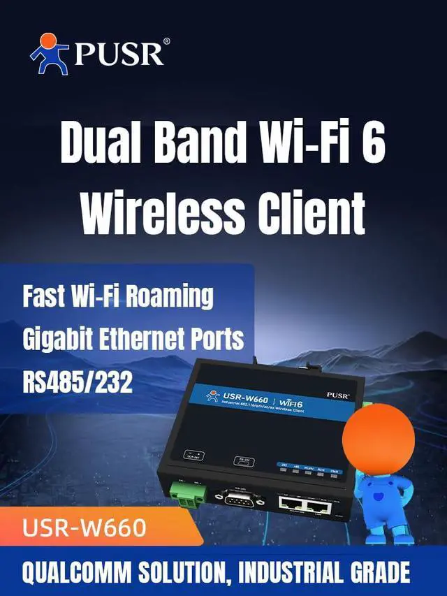 Alt view image 3 of 4 - PUSR Dual Band Serial to WiFi6 Converter with MQTT SSL Quacomm WiFi Roaming Gigabit Port RS232 RS485 to WiFi6/Ethernet USR-W660