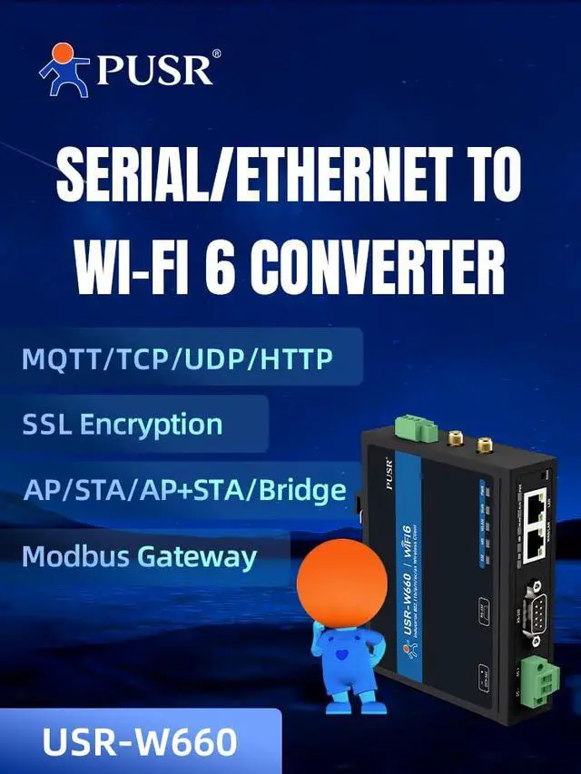 Alt view image 2 of 4 - PUSR Dual Band Serial to WiFi6 Converter with MQTT SSL Quacomm WiFi Roaming Gigabit Port RS232 RS485 to WiFi6/Ethernet USR-W660
