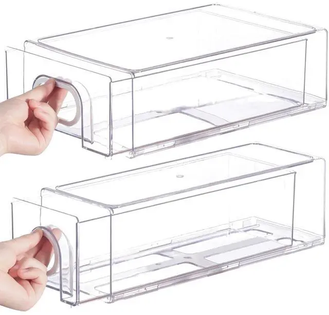 Alt view image 6 of 7 - 6 PCS Refrigerator Organizers And Storage Stackable Storage Drawers, Large Heavy Duty Fridge Organizer Bins Pull Out Refrigerator Organizer Bins, White Handle, 3 Drawers And 3 Small Cubes