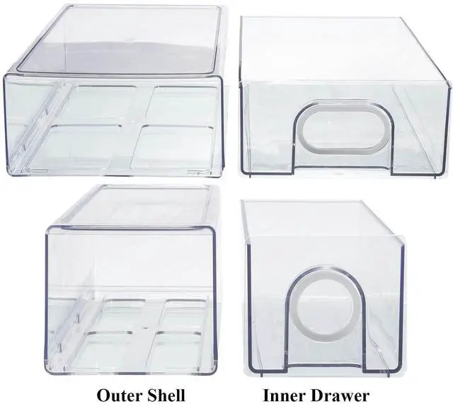 Alt view image 4 of 7 - 6 PCS Refrigerator Organizers And Storage Stackable Storage Drawers, Large Heavy Duty Fridge Organizer Bins Pull Out Refrigerator Organizer Bins, White Handle, 3 Drawers And 3 Small Cubes