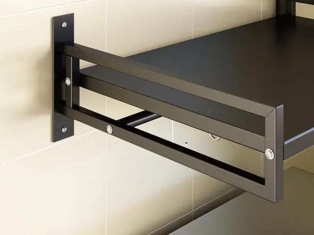 Alt view image 3 of 7 - ABCOOL Wall Mount Microwave Oven Shelf Rack for Kitchen Home, Black Carbon Steel Counter Countertop Holder with Hook Rail and 3 Slidable Hooks