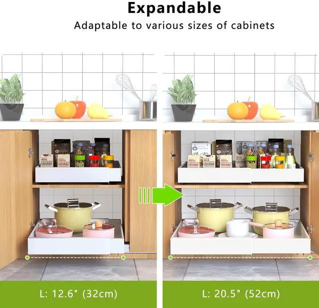 Alt view image 3 of 6 - 2 Pack Pull Out Cabinet Organizer 21" Deep Expandable Slide Out Drawer Organizers,No Drill Pull Out Drawers Adhesive with Nano Compatible Framed Cabinets Shelves For Kitchen Pantry Adjustable Width